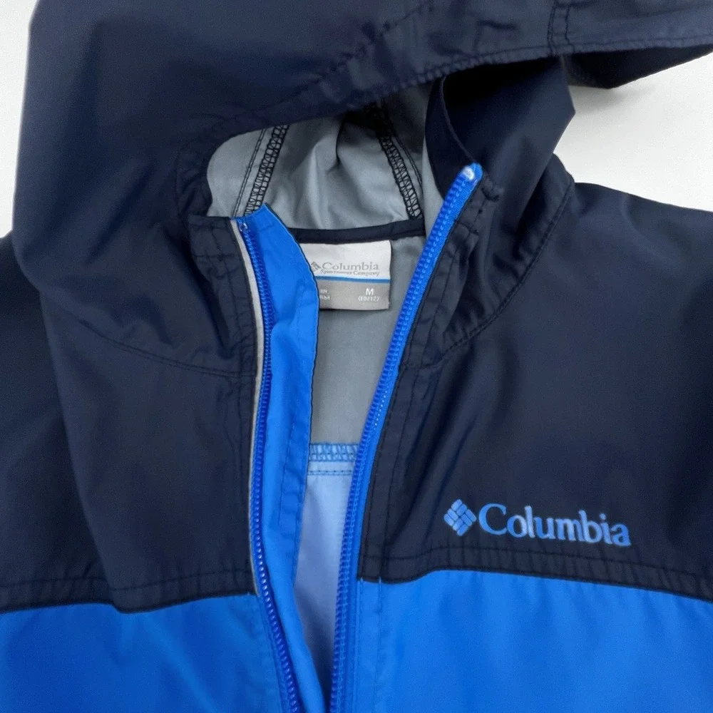 Columbia Youth Medium Windbreaker Jacket Blue Hooded Lightweight Zip